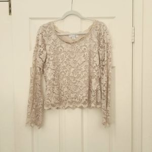 Casual Corner beige stretch lace top, Large
